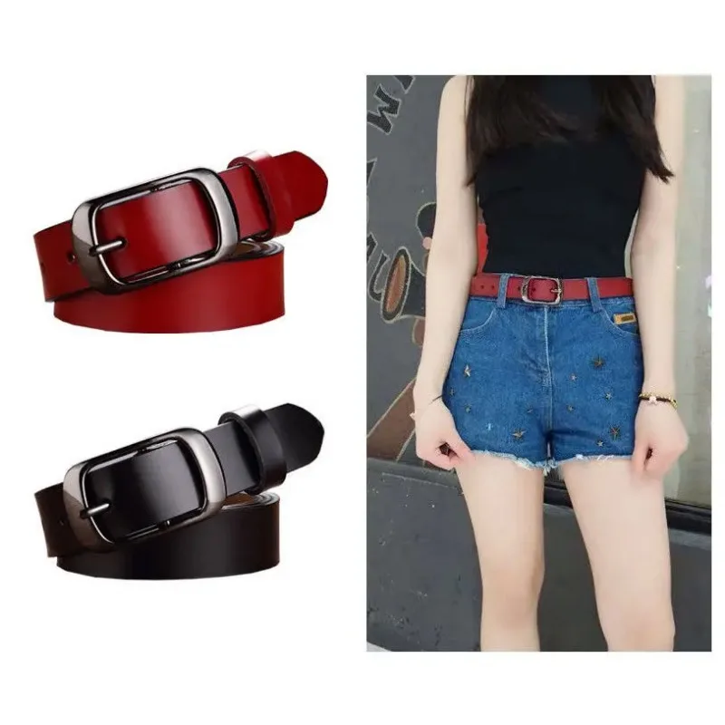 Genuine Leather Women Belt Concise Students Girl Pin Buckle Jeans Belts High Quailty Female Cowskin Waistband Korean Cowboy Belt