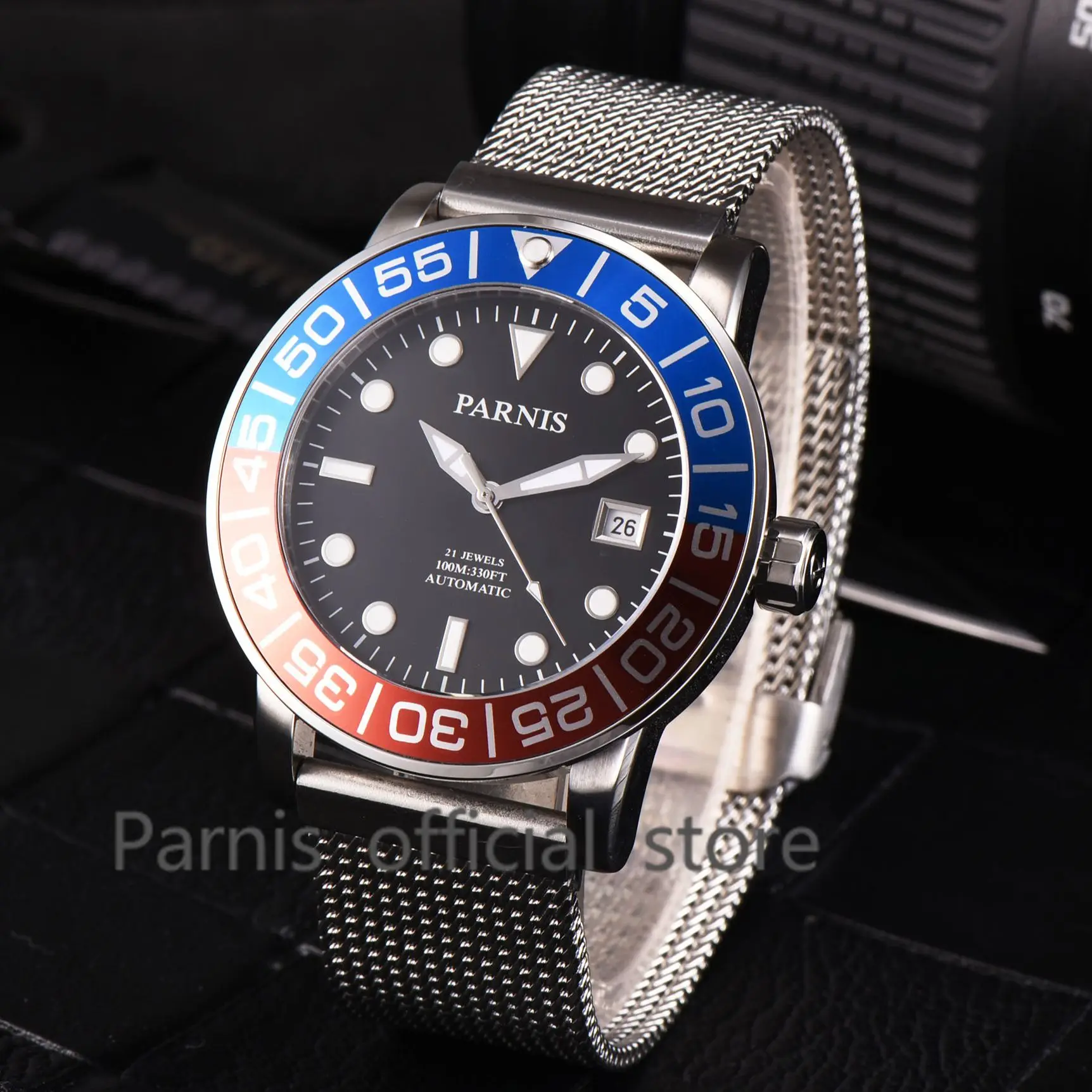 Fashion Parnis 42mm Blue Red Bezel Men Automatic Mechanical Watch Calendar Luminous Luxury Men's Watches reloj hombre Clock Gift image 2