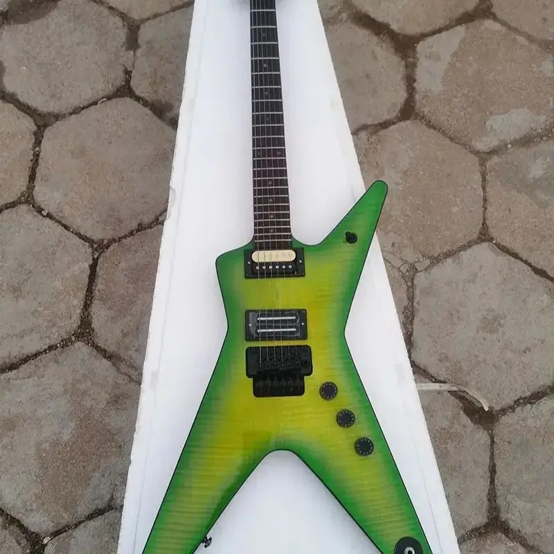 OEM  guitar WA SHBURN D IME Flame Maple top, Floyd rose vibrato, green circle yellow, in stock，Fast delivery