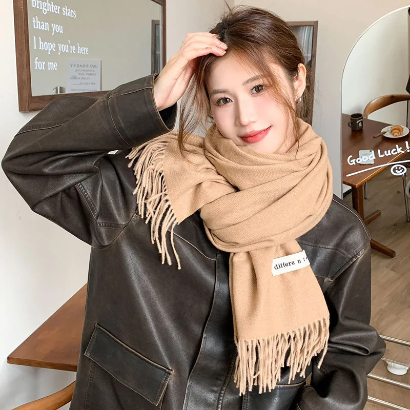 

2023 Luxury Wool Scarf For Women Men Solid Color Plain Real Wool Scarves Female Winter Warm Neck Scarf Cashmere Shawl