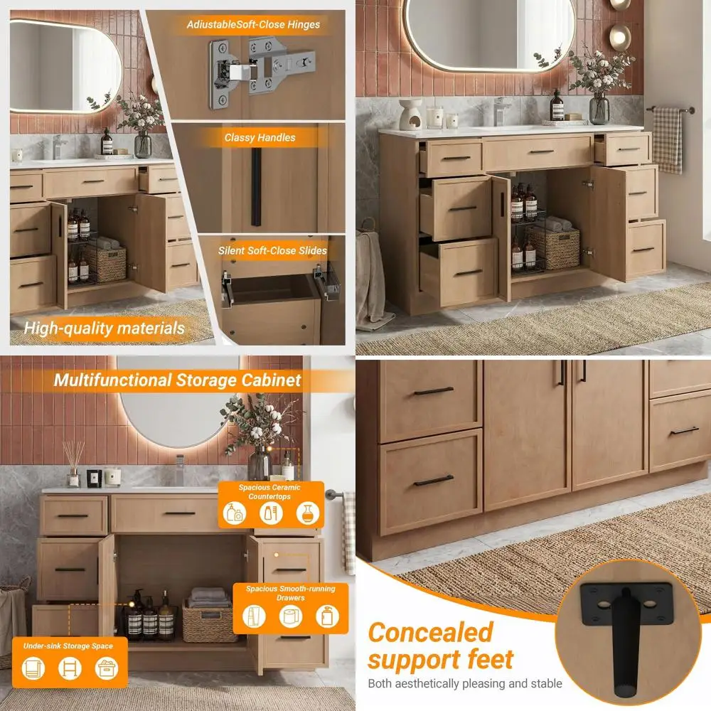 

48 Inch Bathroom Vanity with Ceic Sink and 6 Ders & Sot-Close Do, Hickened Panels & Reinorced Wooden e, reestanding Bathroom Van