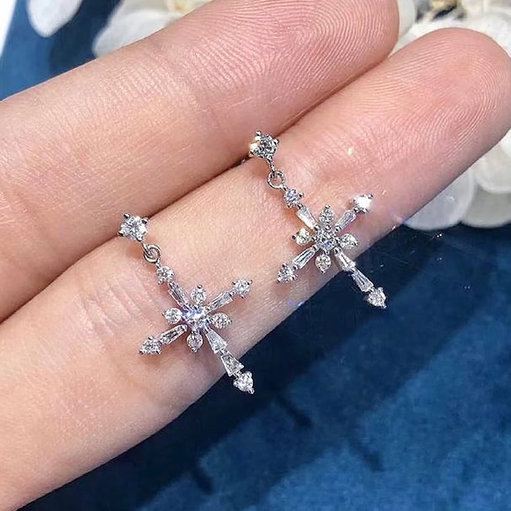 Huitan Cubic Zirconia Cross Dangle Earrings for Women Fashion Ear Accessories Wedding Party Daily Wear Versatile Luxury Jewelry