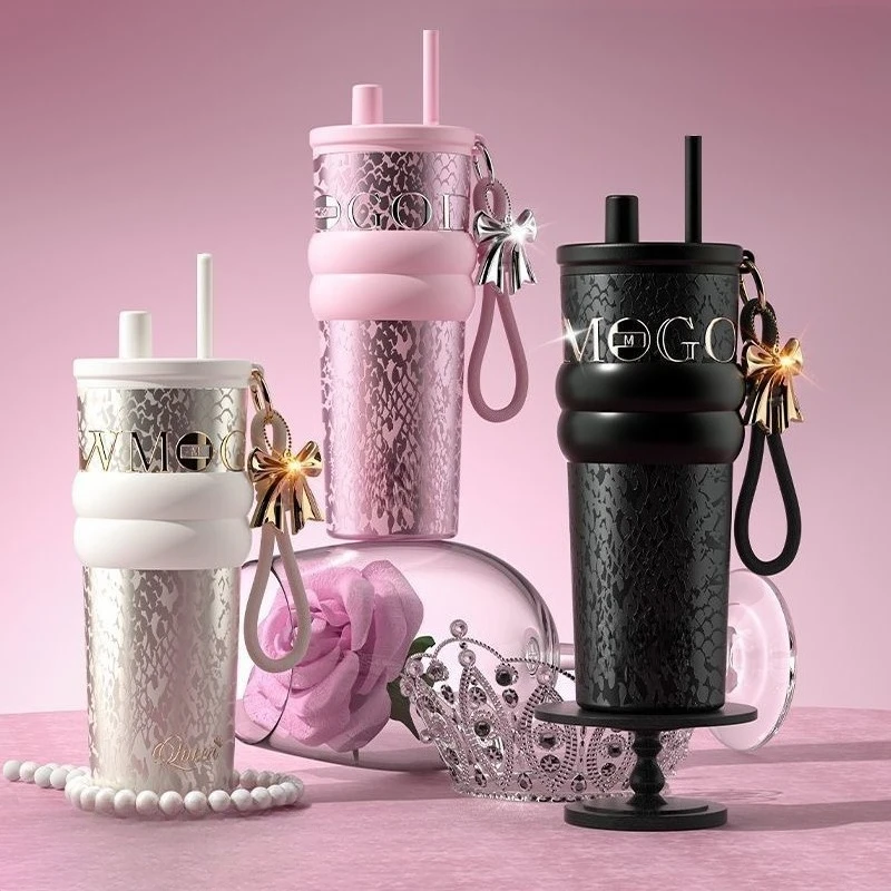 Thermos cup, large-capacity girls' gifts, high-value birthday gifts, ceramic liner, ice-preserving straw, water cup.