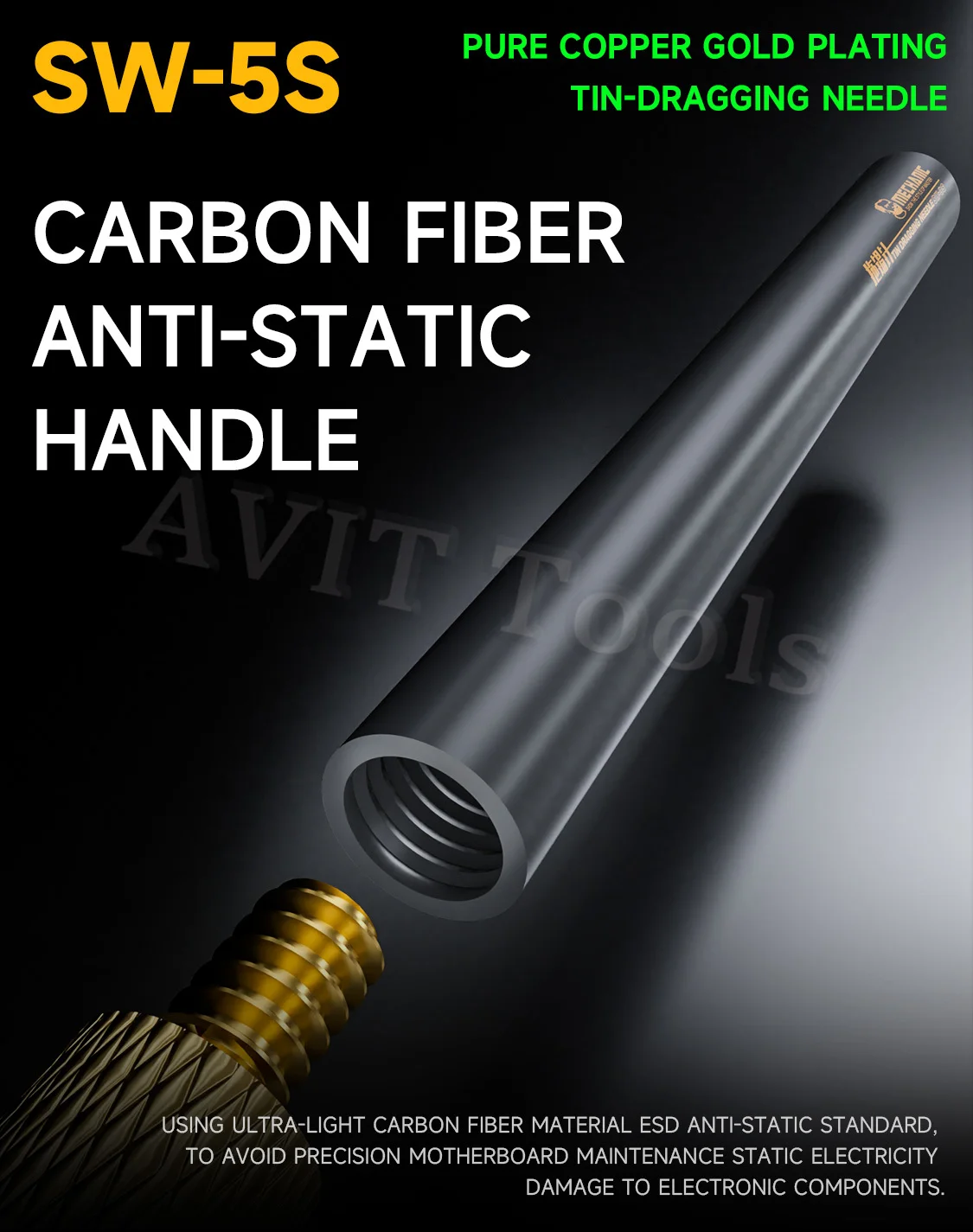 Mekanik SW-5S Timah Menyeret Jarum Berlapis Emas Konektor FPC Reballing Solder dengan 5 Bar Cepat Tinning Serat Karbon Pemegang Set