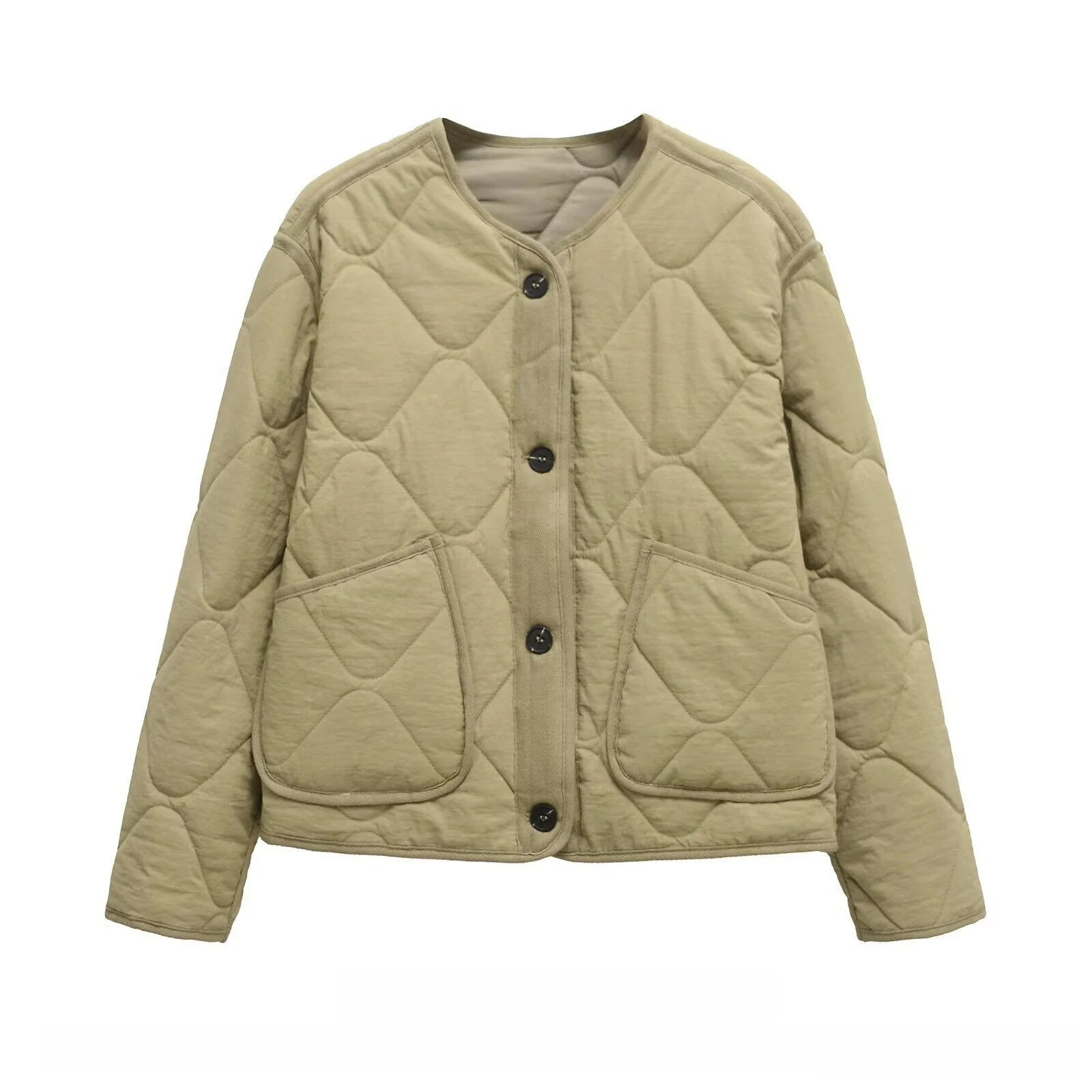 Autumn Winter New Style Women's Jacket Lightweight Cotton Coat with Diamond Pattern Pocket Casual Fashion Ladies' Wear