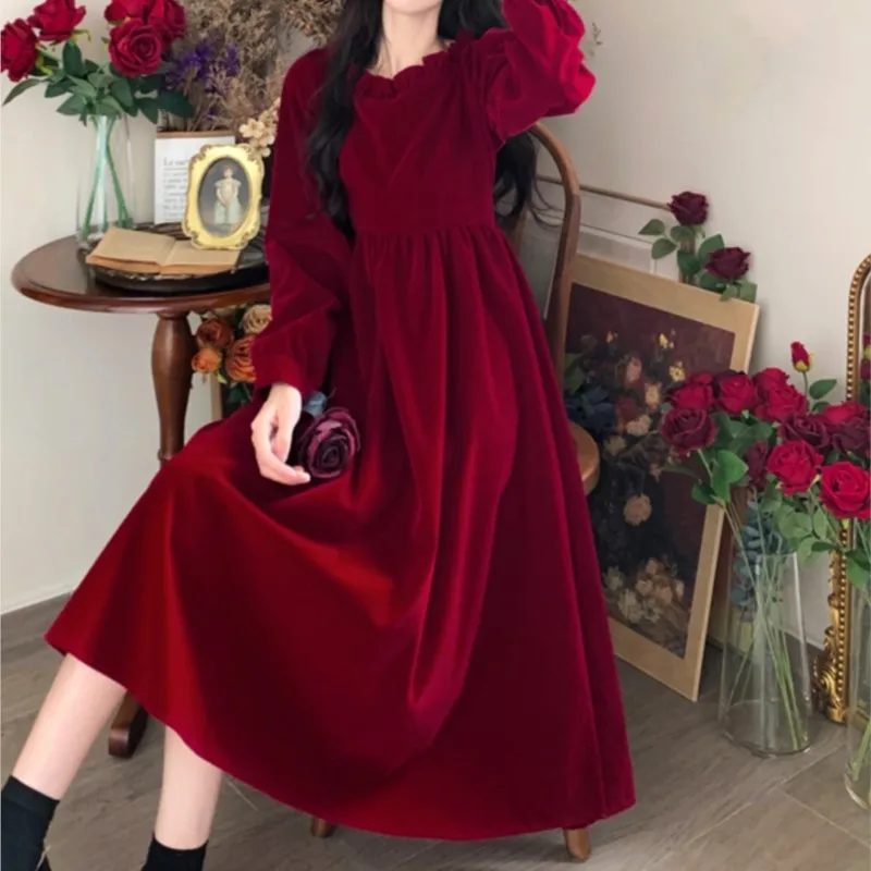 High Quality |Plus-size New Velvet Women Dress With cover-up And Red Back