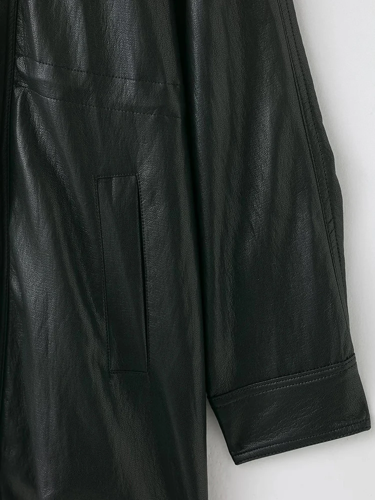 여성 레트로 숏 가죽 재킷 여성 블랙 시크 스탠드 칼라 지퍼 포켓 허리 조임 재킷 여성 데일리 하이스트리트 코트