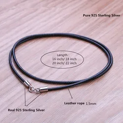 Buyee 925 Sterling Silver Buckle Rope Chain Necklace Brown Black Leather Rope Chain fit for Woman Pendant Jewelry accessories