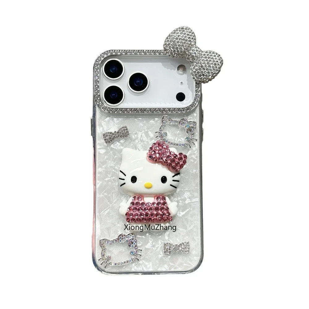 3D-Stereoskopische Handyhülle für iPhone 18 17 16 15 14 13 12Pro Max Niedliche Cartoon Sanrio Hello Kitty Schleife Glitzernde Lanyard-Hülle – Detail 11