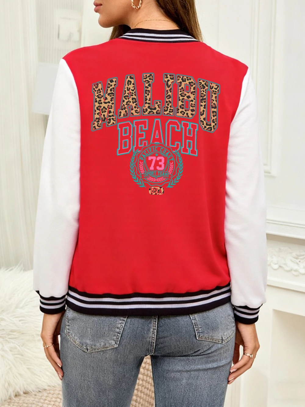 

Malibu Beach 73 Sport Team Leopard Printing Baseball Jersey Womens Cotton Pocket Coats Street Loose Jackets Winter Warm Clothes
