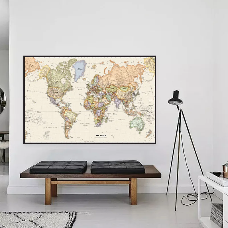 Póster de fondo de tela no tejida con mapa del mundo, decoración de oficina sin marco, cuadro decorativo colgante, suministros escolares, 100x70cm