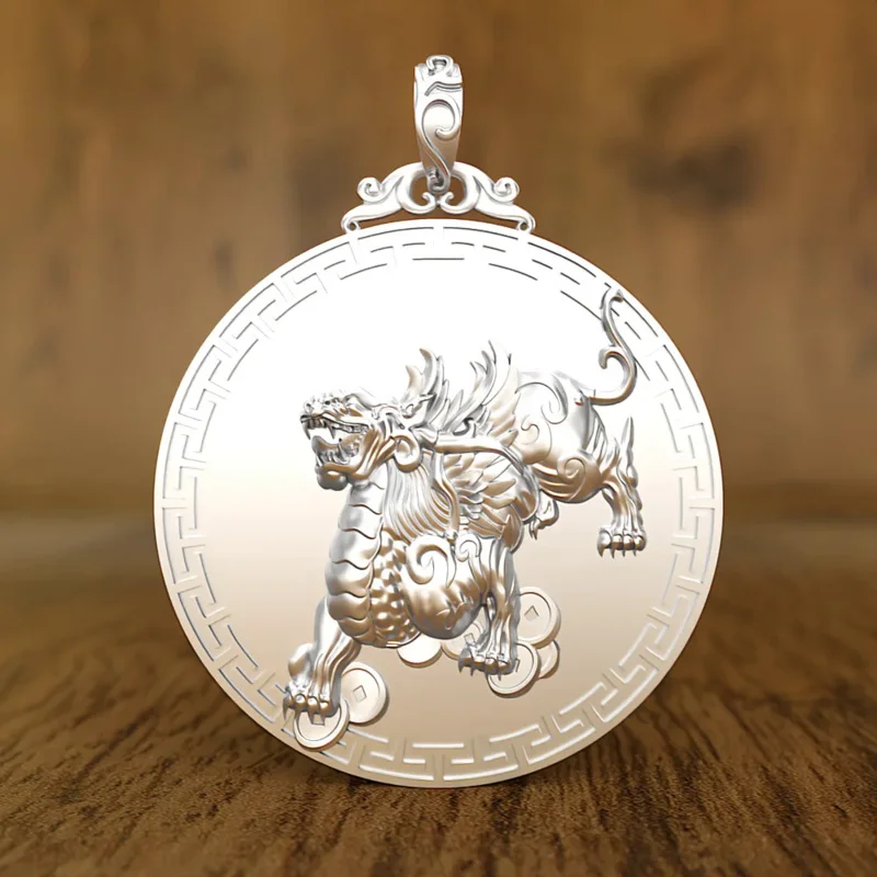 

NewSolid Brave Feral Beast Pendant Copper Coin Fire Qilin Necklace Male Decoration 999 Silver Lion Hangtag