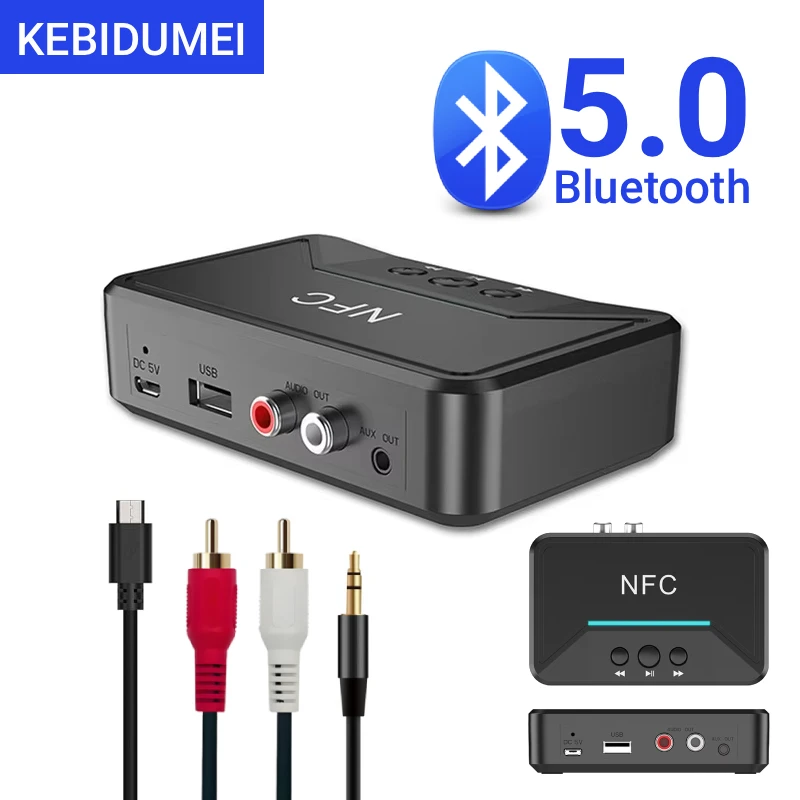 KEBIDUMEI NFC Bluetooth 5.0 Audio Receiver 3.5mm AUX RCA USB U-Disk HIFI Stereo Music Wireless Adapter For Car Kit Speaker Amp