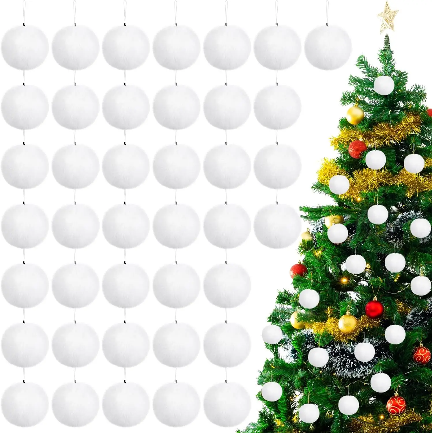 6-30Pcs 4/8cm Christmas Snowball Ornaments White Foam Ball Hanging Decor for Christmas Tree Wedding Ceiling Party Decoration