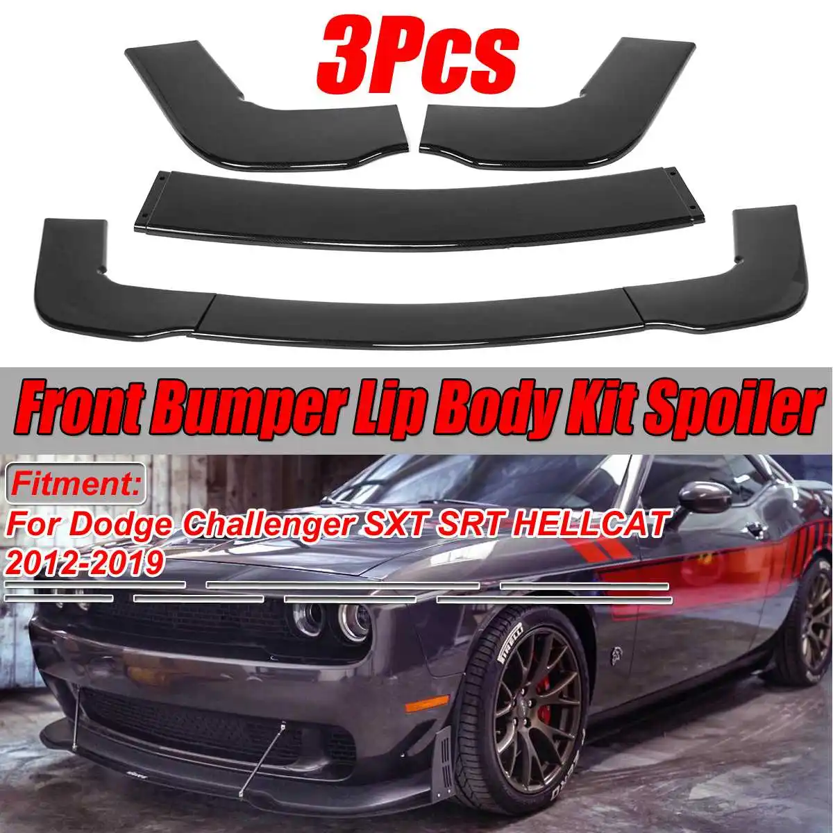 

New 3pcs Car Front Bumper Lip Splitter Spoiler Diffuser Deflector Lips For Dodge For Challenger SXT SRT HELLCAT 2012-2019 All