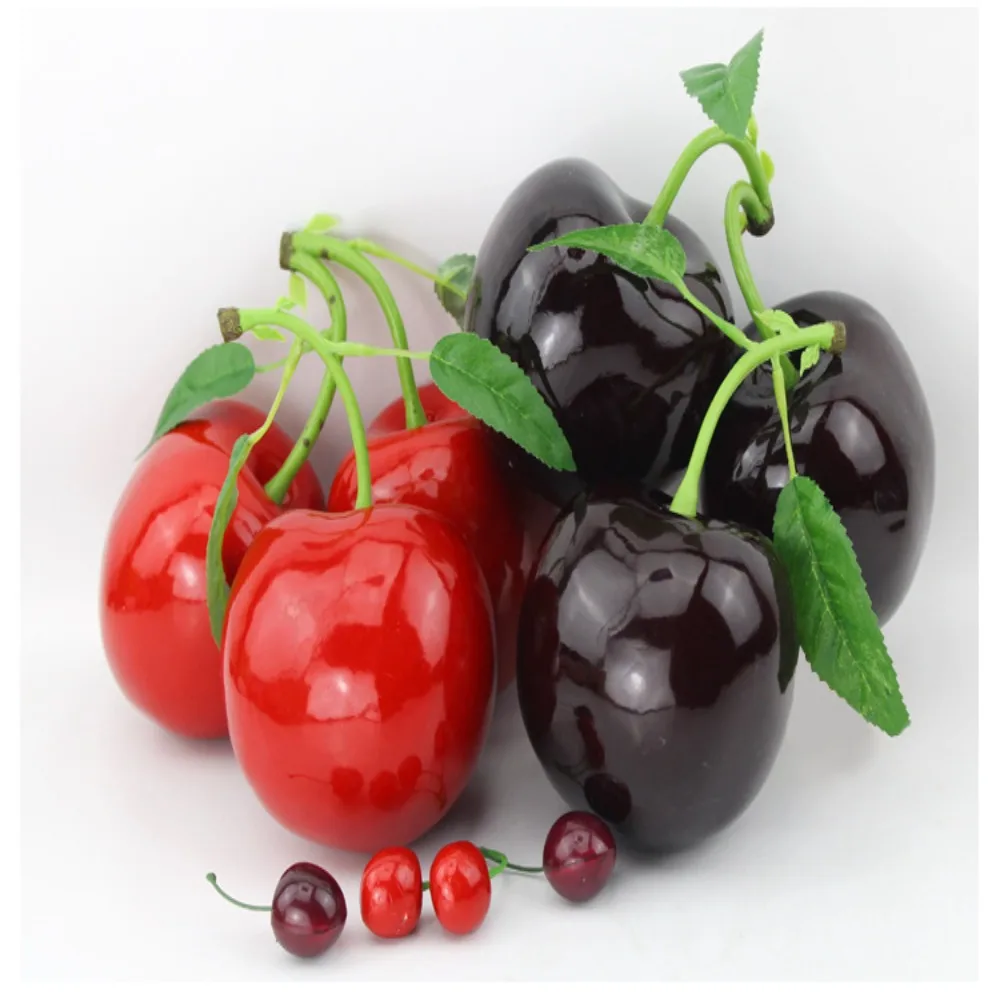 New Artificial Red Cherry Simulation Fruit Model Faux Food Home Decoration Desktop Ornament Party Supplies Photo Props Craft