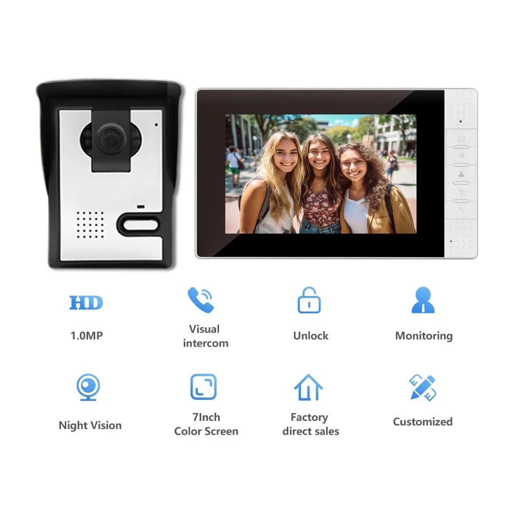 7Inch IPS Screen Wired Video Door Phone Visual Intercom Doorbell Peephole Viewer Door Camera
