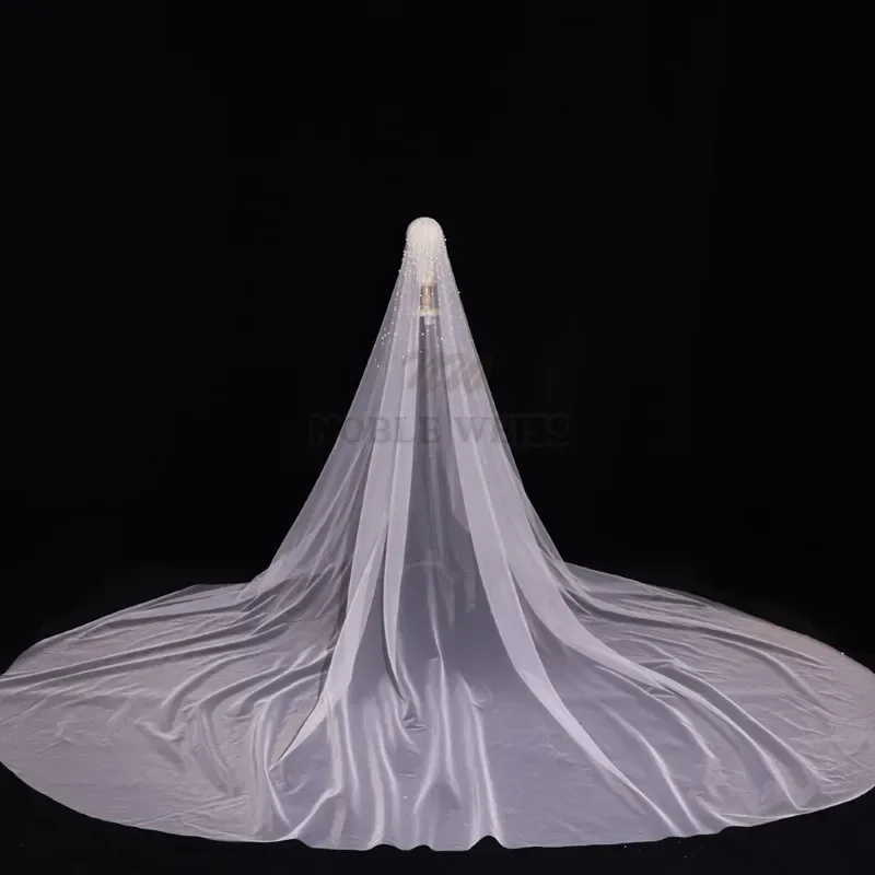 3M Long Pearls Wedding Veil Tulle 1T Bridal Veil Elegant Luxurious Beaded Bride Veil Bridal Party Veils With Comb Customized