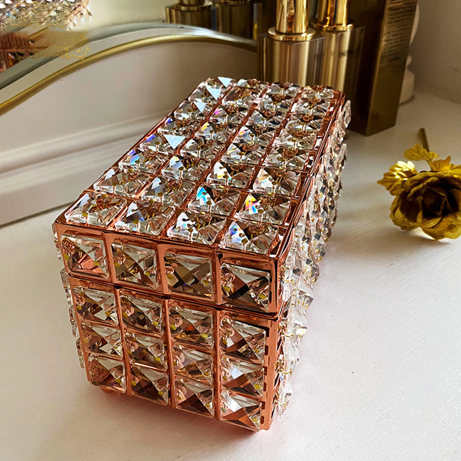 Crystal Jewelry Box  Elegant Trinket Container Decorative Small Jewelry Case with Lid Portable for Bracelets Watches Toiletries