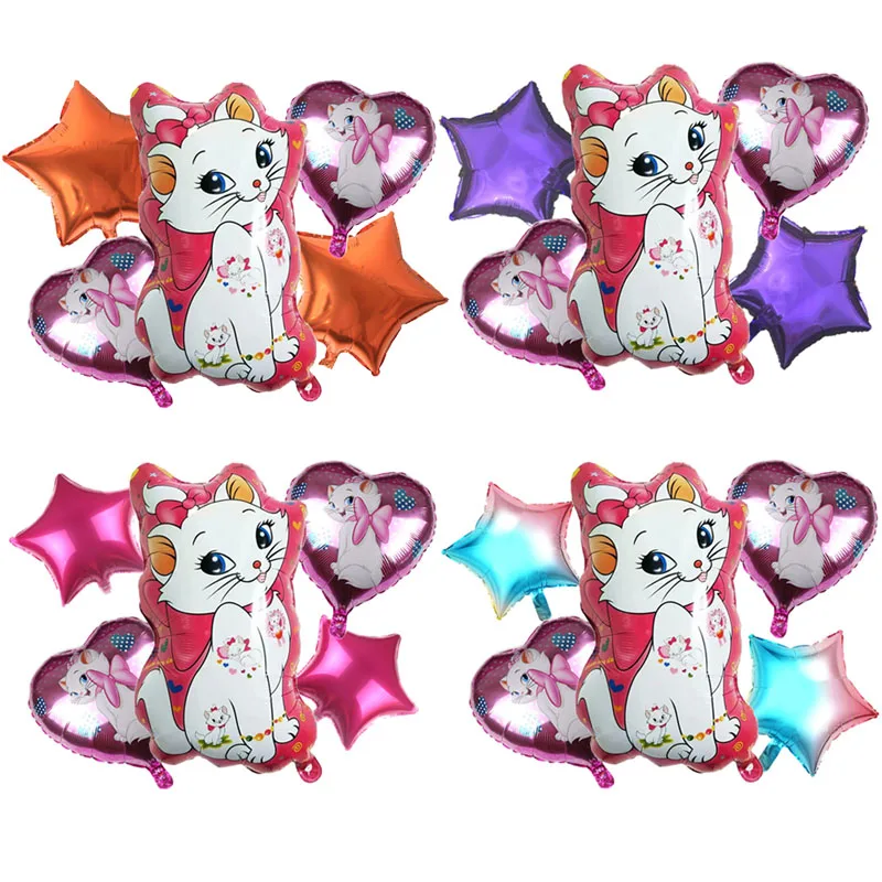 

5pcs The Aristocats Birthday Party Supplies Disney Marie Cat Foil Balloon Pink Wedding Baby Shower Anniversary Event Party Decor