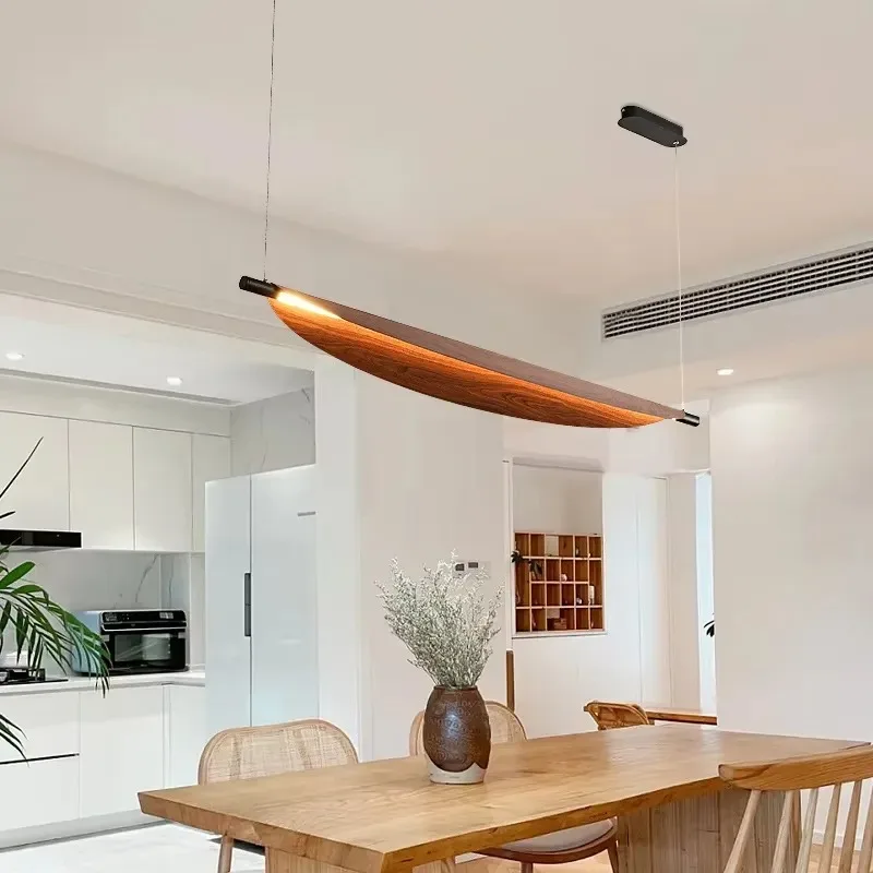 Vintage Black Wood LED Chandelier Iron Design Medium Pendant Light for Home Decoration Living Room Ceiling Lamp