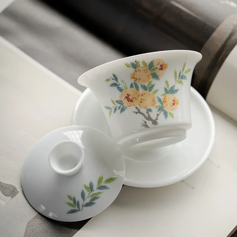 

Gaiwan Chawan Tea Cup Puer Bowl Set Soup Tureen Chinese Kung Fu Mugs Porcelain Ceramic Tableware Ceremony Embryo White Akadama