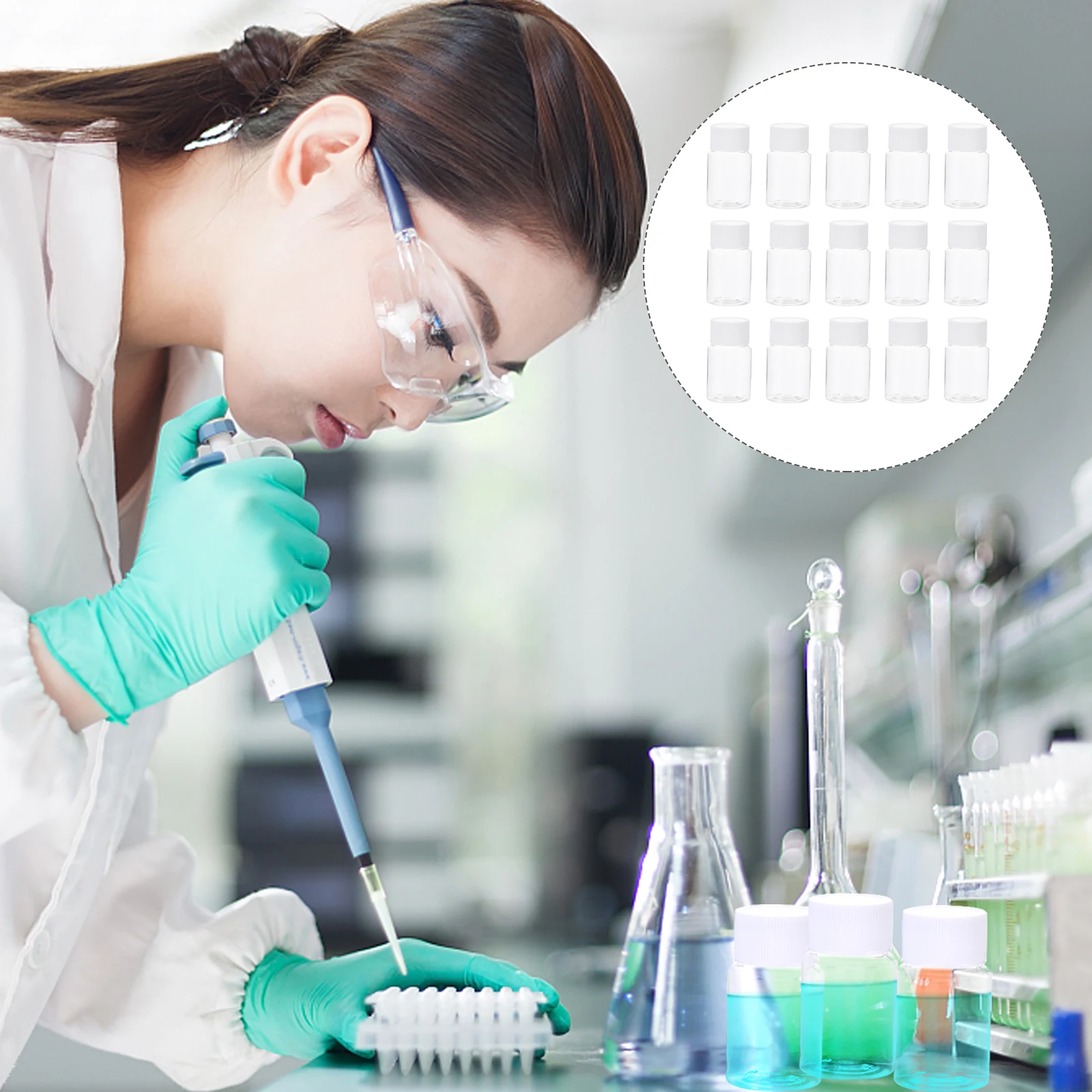 35 قطعة زجاجة بلاستيكية 30 مللي قارورة كاشف لأخذ العينات المختبرية زجاجة تخزين السوائل حاوية كاشف فارغة مختبر عينة الختم