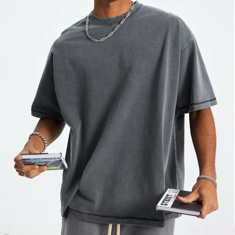 

Vintage 2025 Summer Men SLUB COTTON T-Shirts Unisex Comfortable Batik Washed O Neck 275gsm T Shirt Tees 007 50