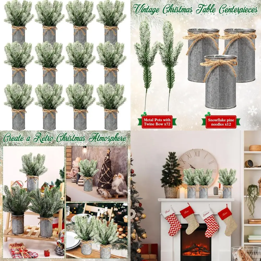 Composizioni floreali natalizie artificiali con vasi per centrotavola in stile fattoria, decorazioni natalizie rustiche