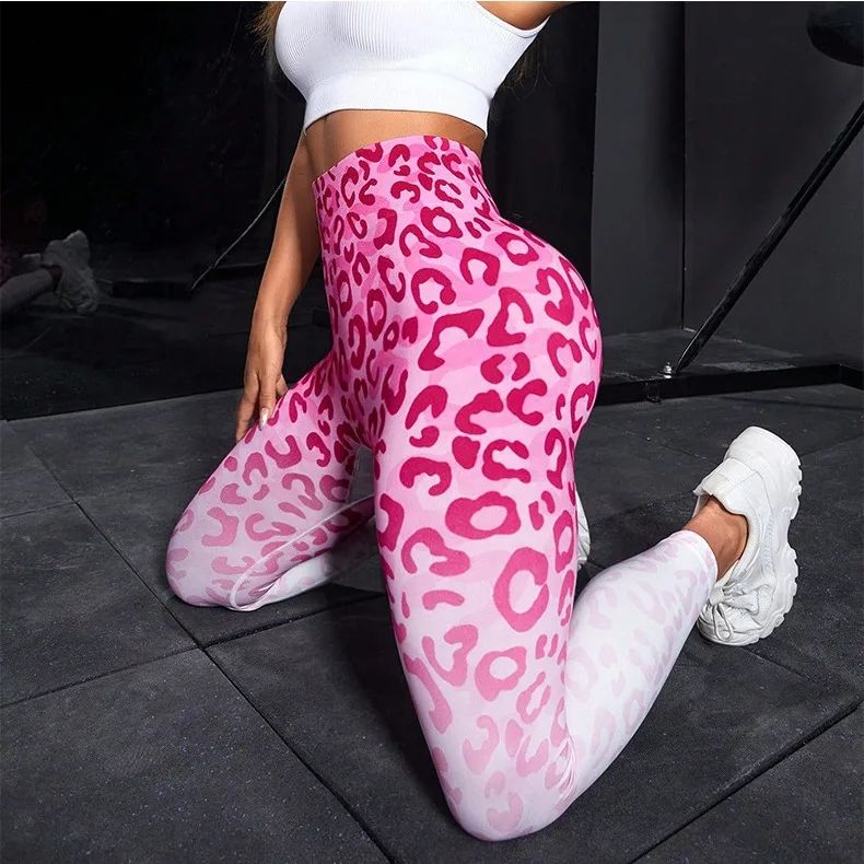 Nieuwe sexy luipaard naadloze slanke leggings fitness vrouwen hoge taille yoga broek scrunch butt buit gym jogging sport vrouwelijke kleding