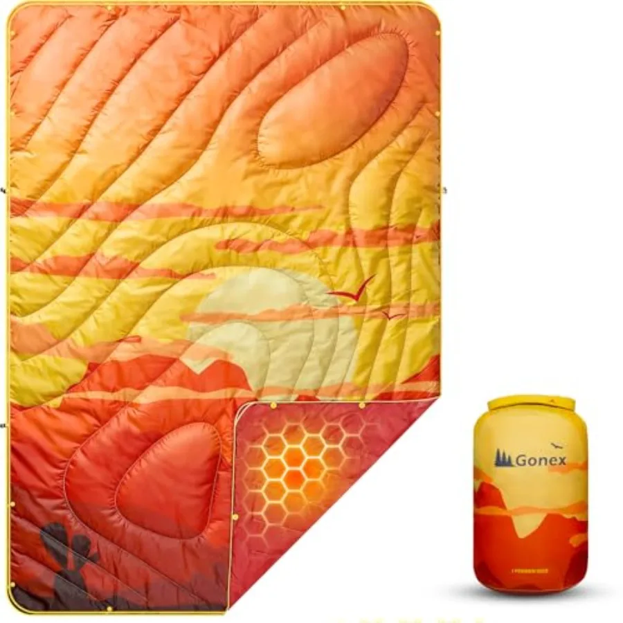 

Camping Blanket with Aero-Warmth Breathable Layer - Puffy Printed Packable Blanket, Ultralight Wearable Water-Resistant Quilt,