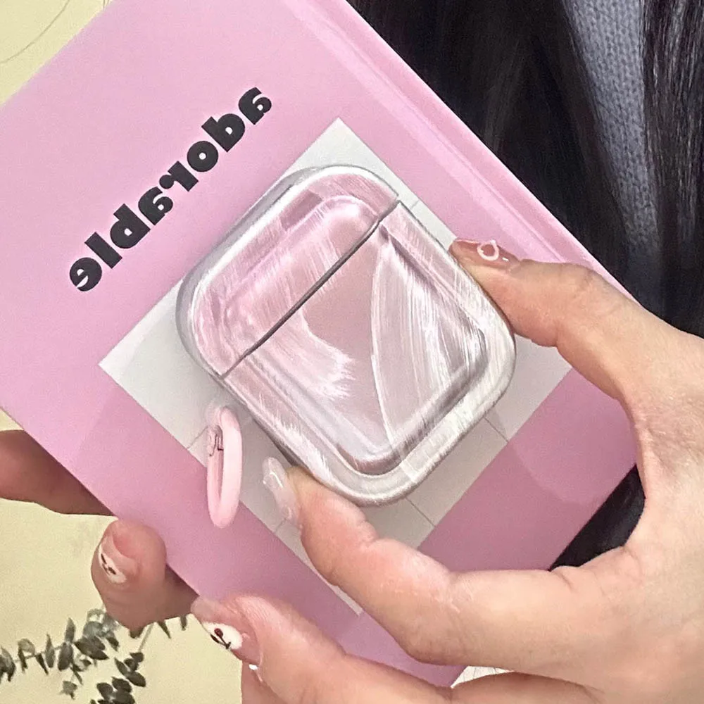 حافظة فتاة متدرجة جميلة لأجهزة AirPods Pro 2nd حافظة لأجهزة Airpods 3 2 1 Pro غطاء سماعة أذن بنمط ريشة فضية مع سلسلة مفاتيح حلقية