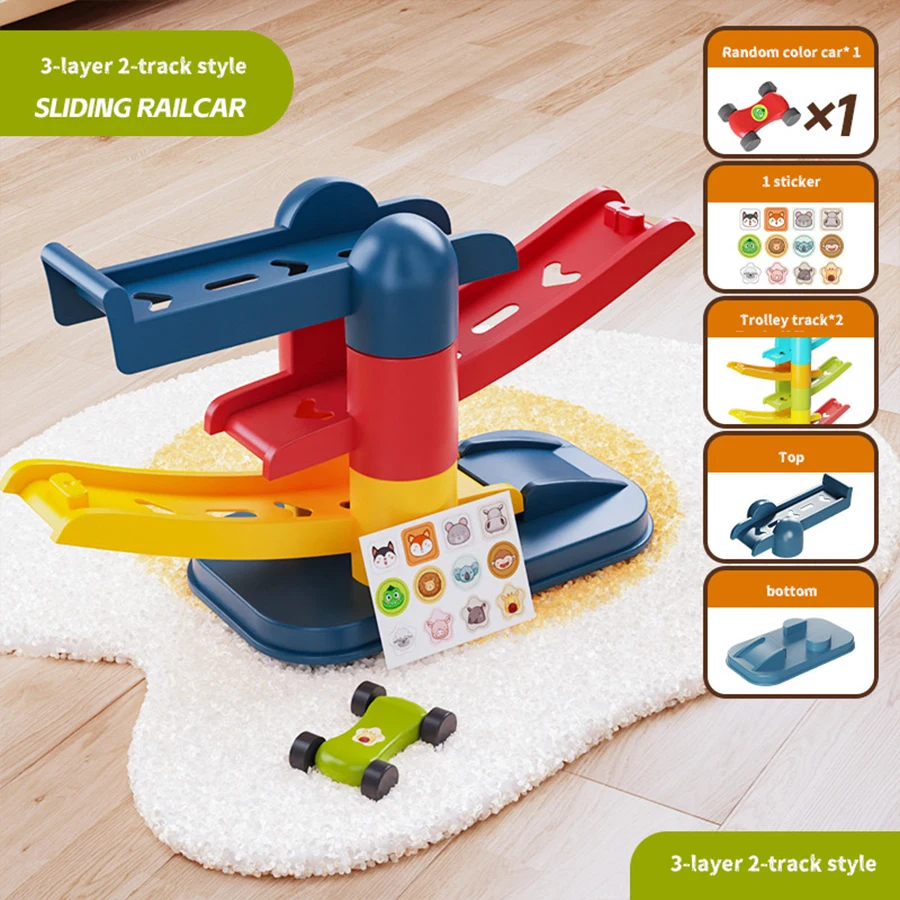 Cartoon Puzzle Kinder Gleiten Track Auto Mini Auto Trägheit Mädchen Baby 3-jährigen Jungen Spielzeug Multi Schicht cartoon Puzzle Rutsche Auto