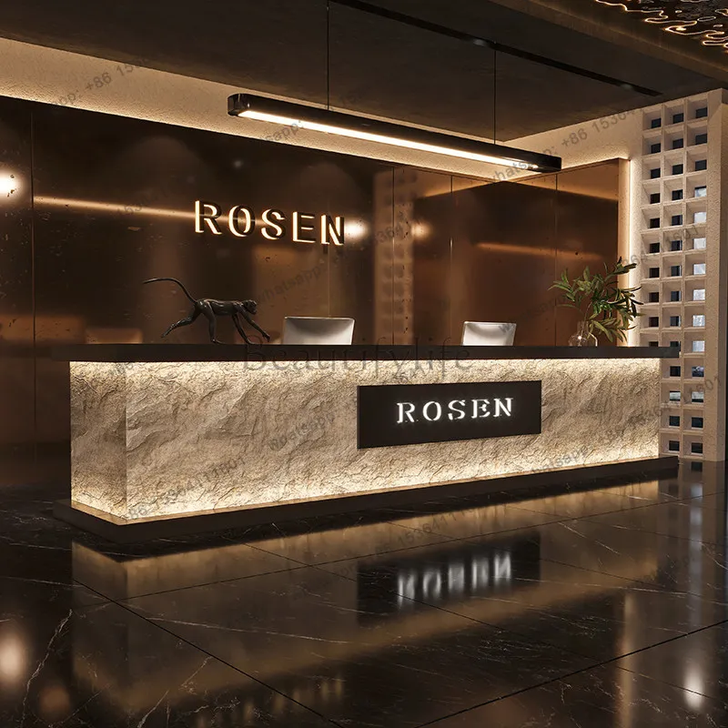 Checkout Boutique Reception Desks Counter Modern Wood Clothing Reception Desk Business Weight Empfangs Theke Office Furniture