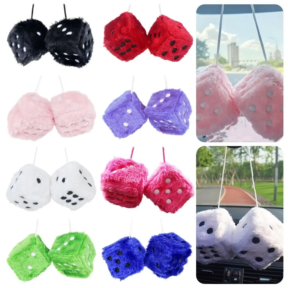 6cm Long Plush Dice Fuzzy Plush Multicolor Design Rearview Mirror Decoration Velvet Material Hot Stamping Car Mirror Hanging