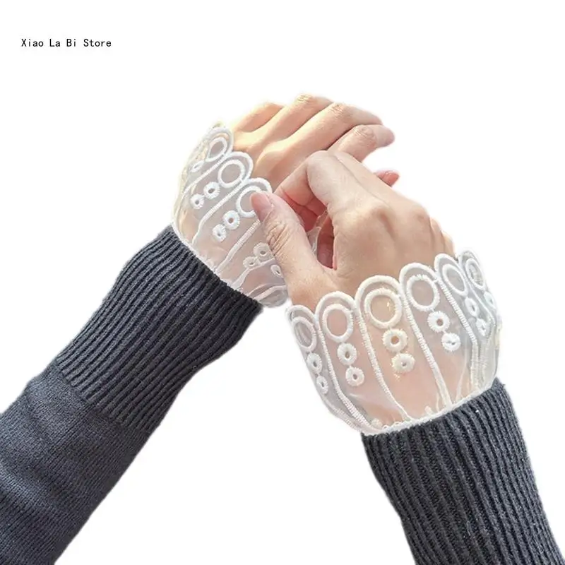 Embroidery False Sleeves Detachable Sleeves Elastic Lace Wrist Cuffs for Sweater Dress Blouses Wrist Decors Female Gift XXFD