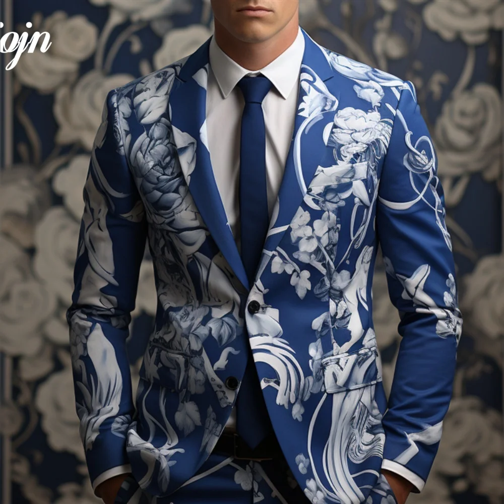 Formal 3D Printed Men Suit Set 2PCS Charming Notched Lapel Suit Wear Classic single-breasted Performance Suit blazer masculino