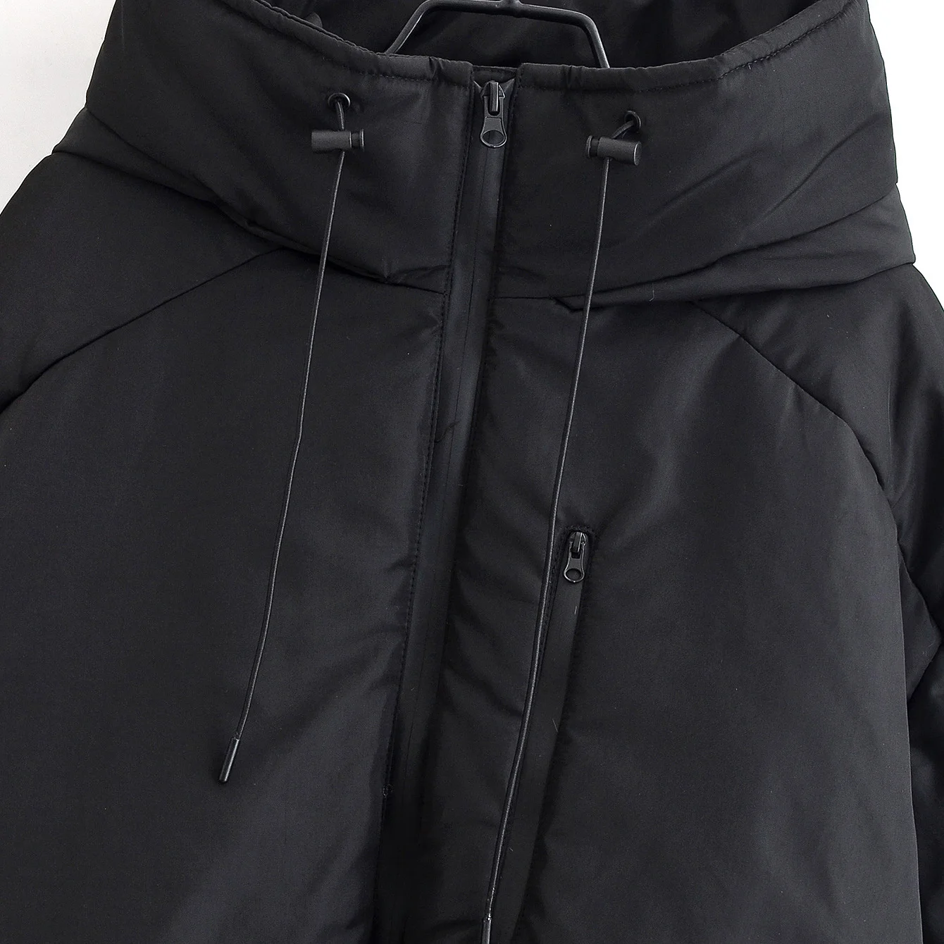 JNLEAOG خريف جديد للمرأة Faion Bla سحاب وظيفي Sle مقنعين القطن Jaet الشارع Sle طويل Sve جولة Ne