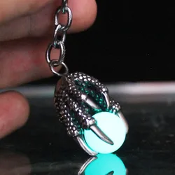 316L stainless steel claw luminous pearl Keychain Dragon Key Chains GLOW in the DARK Luminous Keyring Pendants for Men boys