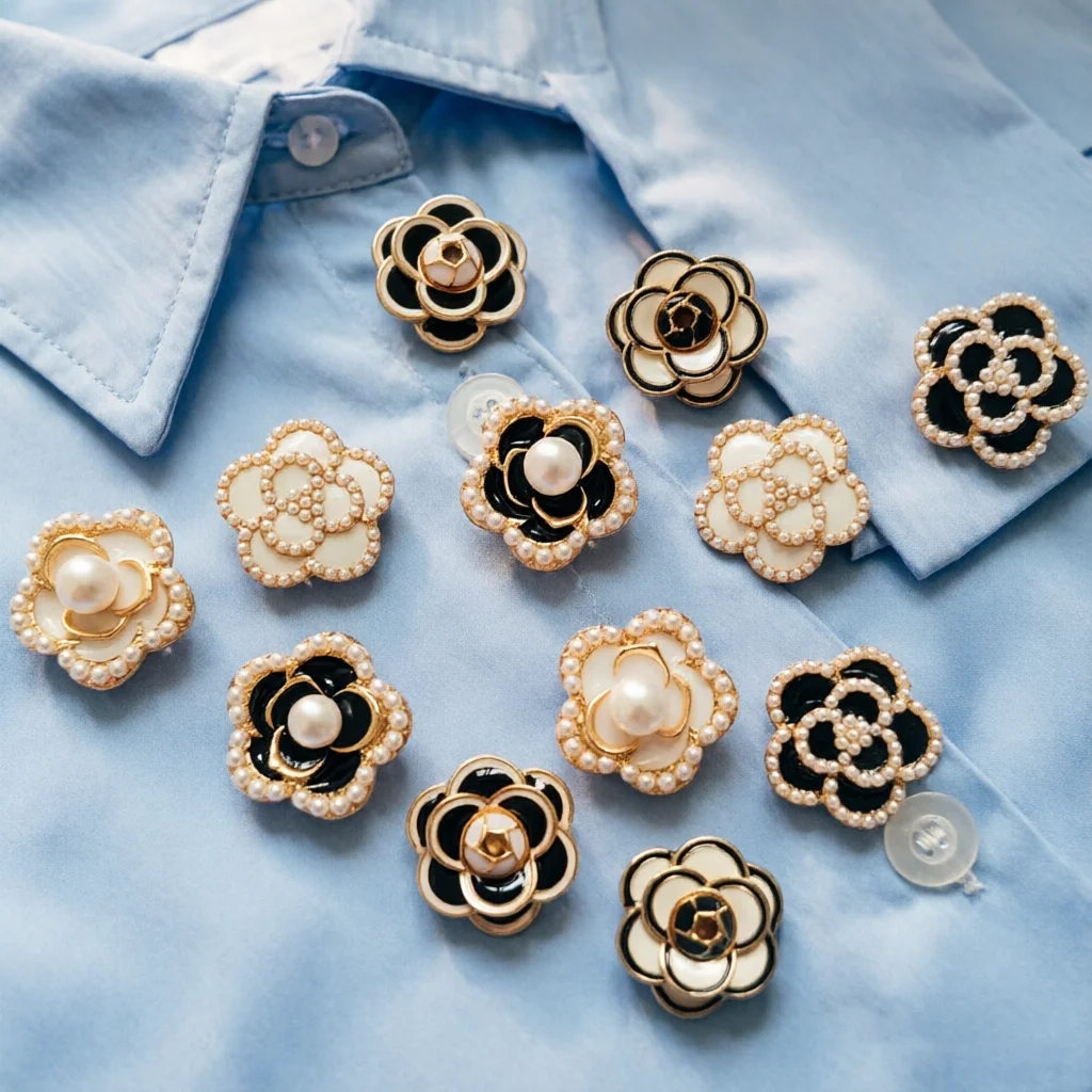 4 pièces de couvre-boutons élégants en métal classique avec perles pour la décoration de vêtements DIY, boutons décoratifs en alliage pour chemises et manches