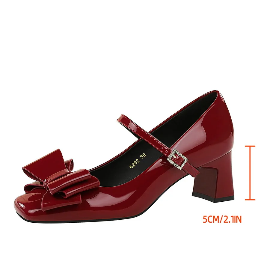 النساء 5 سنتيمتر عالية الكعب سيدة مأدبة فراشة عقدة مضخات براءات الاختراع والجلود جولة منخفضة الكعب الإناث ساحة تو الفم الضحلة ماري جين