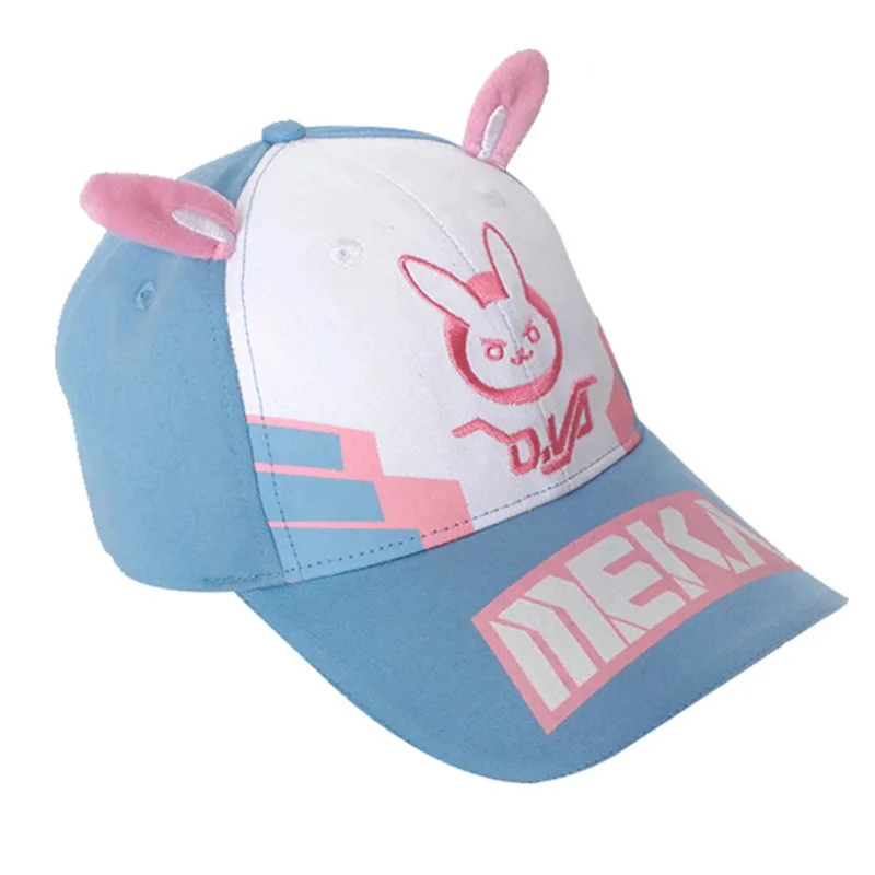 Juego de Anime overwatch d.va, sombrero de Cosplay con estampado de dibujos animados, bonita gorra de béisbol con Orejas de conejo, gorra de lengua de pato ajustable de algodón