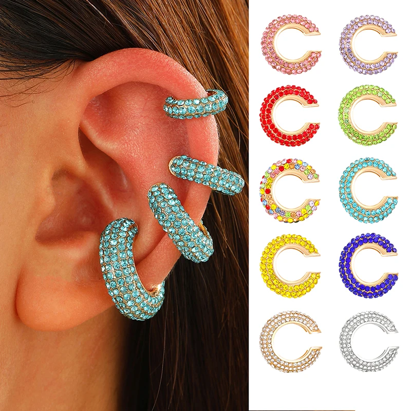 1Pcs Multicolor C-Shaped Cartilage Ear Clip Earrings for Women Fashion Luxury Rhinestone No Pierced Ear Cuff Female Jewelry