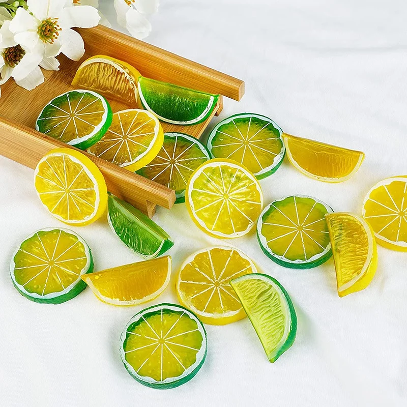 Artificial Lemon Slices Blocks : 30Pcs Fake Lemon Slices And 20Pcs Lemon Blocks Realistic Fruit Lemon Decorations