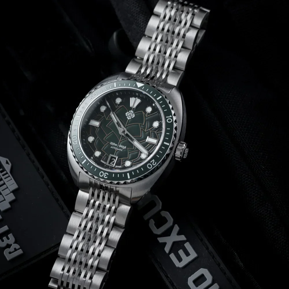 IXDAO IPOSE 2025 جديد ساعة ميكانيكية للرجال NH35A أذن البحر الفولاذ المقاوم للصدأ مضيئة BWG-9 التنين مقياس نمط Reloj Hombre
