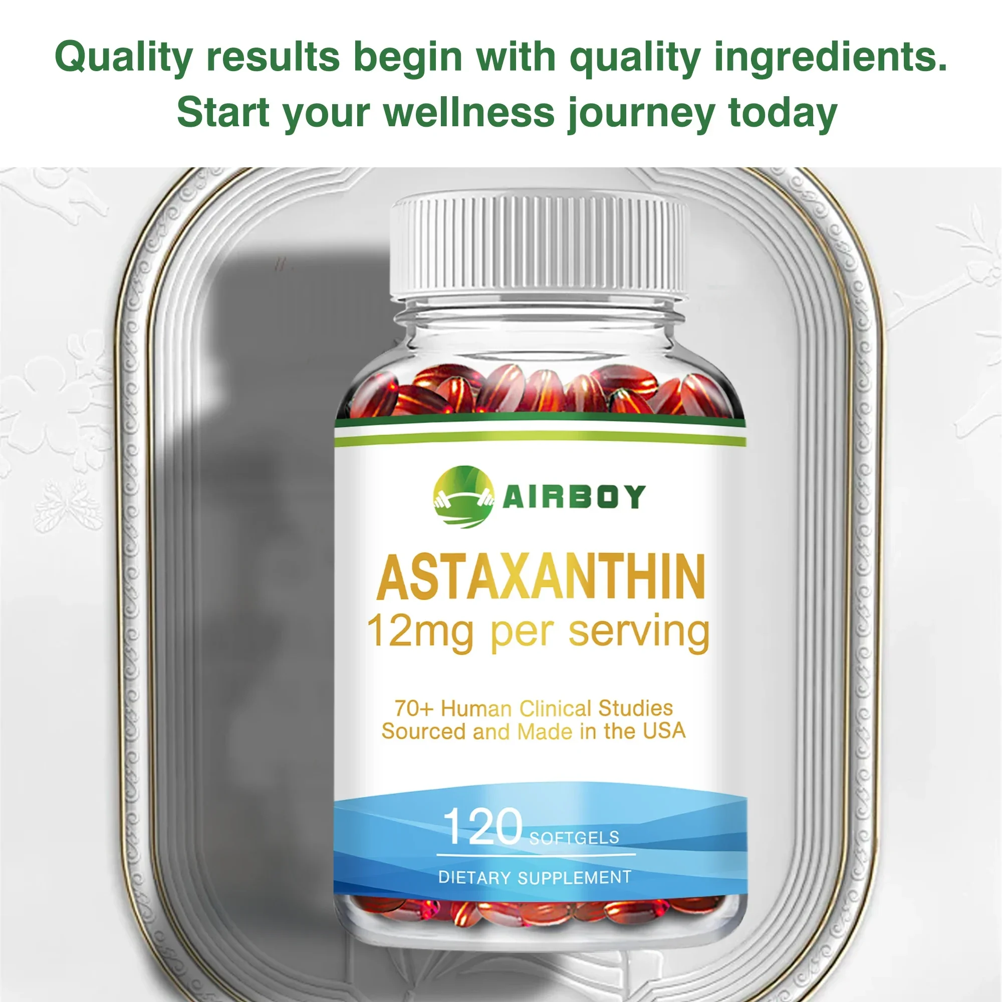 Astaxanthin 12mg - Support Heart, Eye, Brain, Joint Health, Anti-aging, Antioxidant, Non-GMO