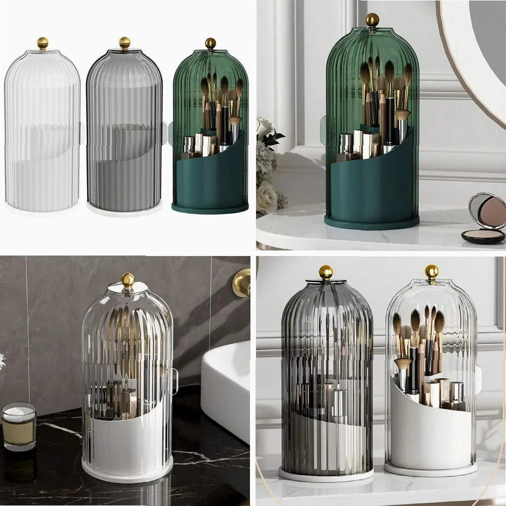 

360 Rotating Make up Brush Holder Organizer With Lid, Clear Dustproof Cosmetics Make Up Organizer for Vanity Bathroom Countertop