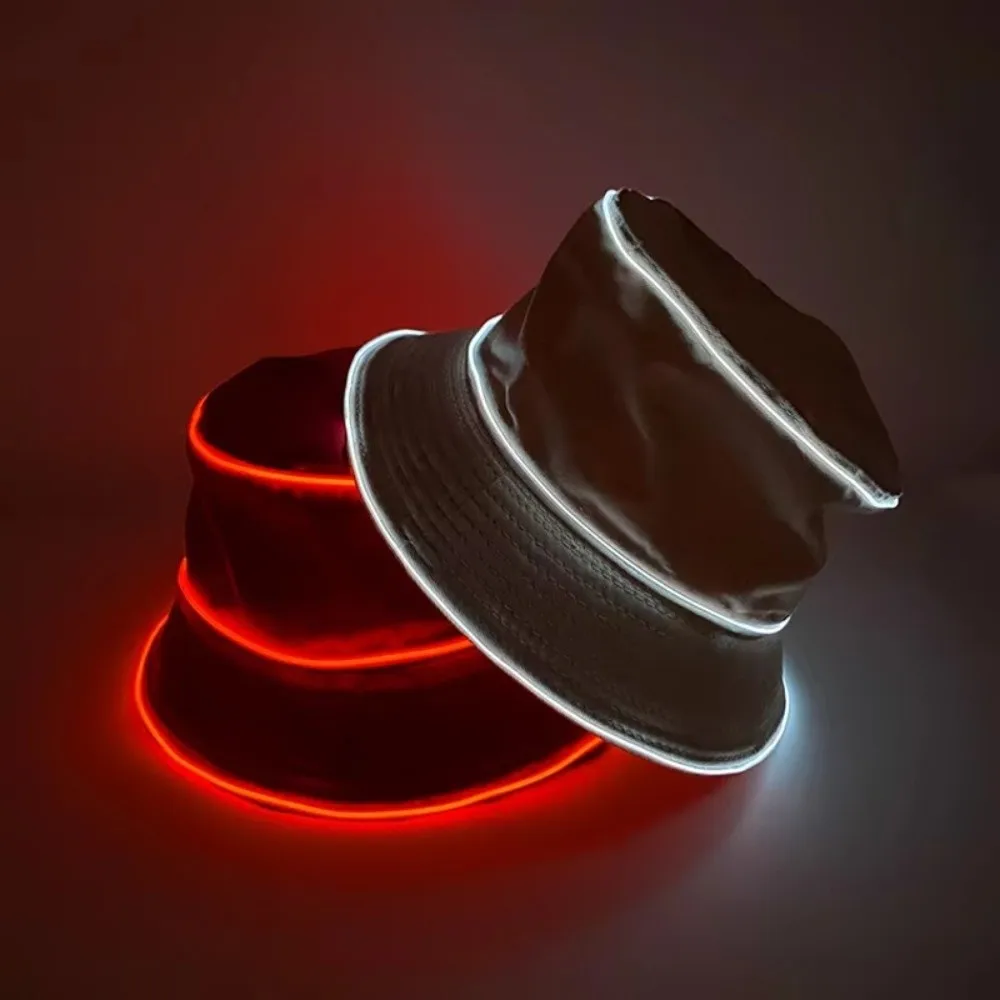 New Polyester LED Bucket Hat EL Wire Battery Powered Luminous Hat Flashing Modes Costumes Accessory Flashing Glow Hat Women Men