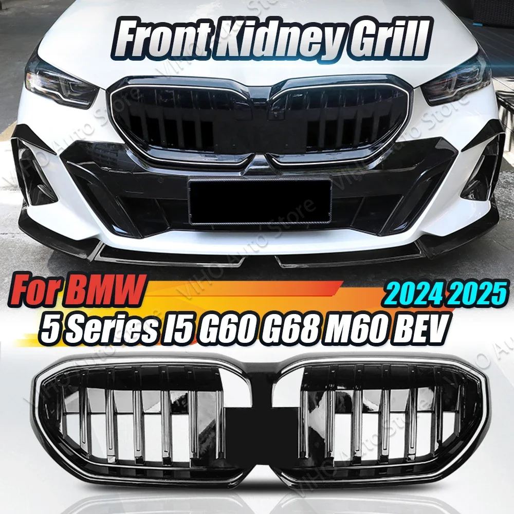 Car Front Kidney Grille ABS Black Front Bumper Racing Grill For BMW 5 Series i5 2024 G60 Exterior Modification Accessories