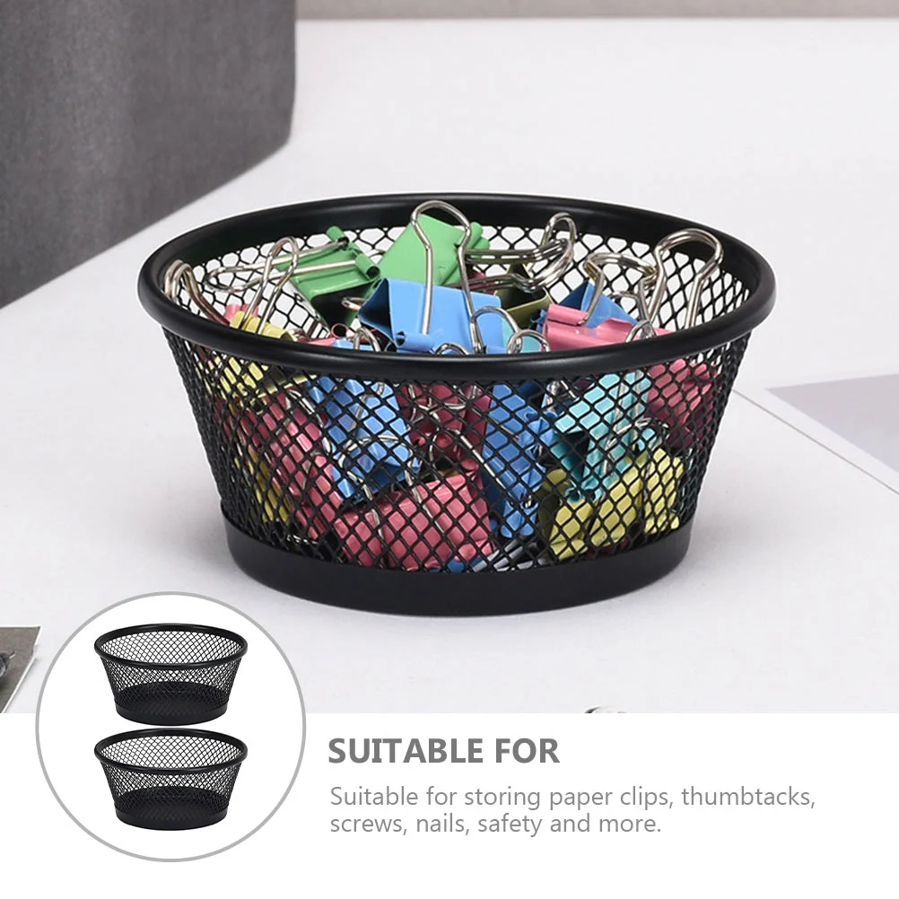 2 Pcs Binders Paper Clip Storage Bucket Container Holder Grid Paperclip Organizer Mesh Black Cup Multi-functional Office